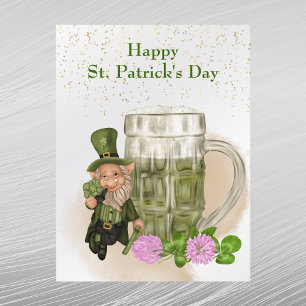 Postal Festiva St Patricks Day Green Beer Leprechaun Clover
