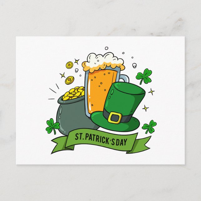 Postal Festiva St Patricks Day Shamrock Gold Beer Gorra | Vacacio (Anverso)