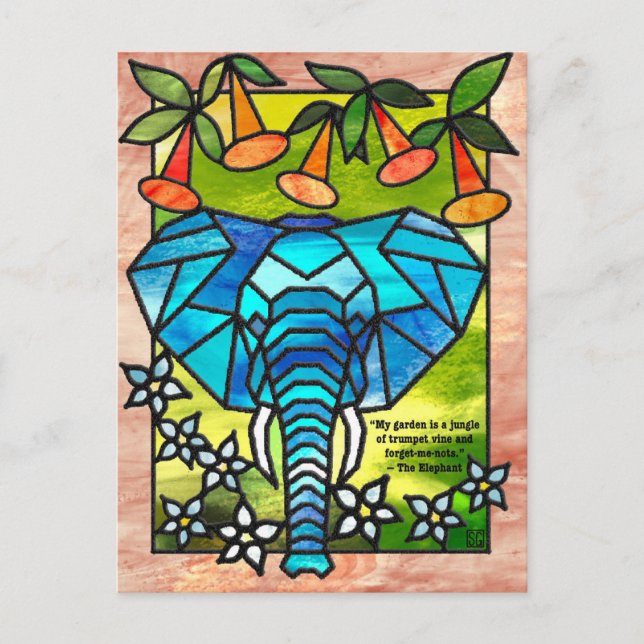 Postal Festiva Stained Glass Elephant Postcards (Anverso)