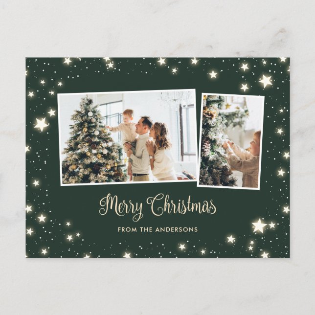 Postal Festiva Starry Green Snow 3 Photo Merry Christmas (Anverso)