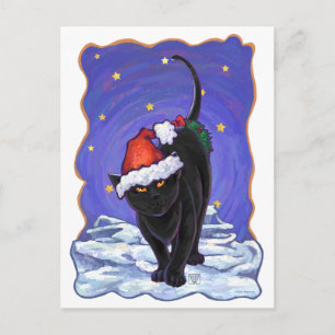Postal Festiva Starry Night Black Cat Navidades