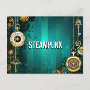 Postal Festiva Steampunk Jewelry Watch sobre un fondo verde