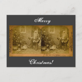 Postal Festiva Stereoview Santa y bandera americana Ca 1901