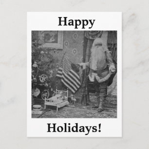 Postal Festiva Stereoview Santa y bandera americana Ca 1901