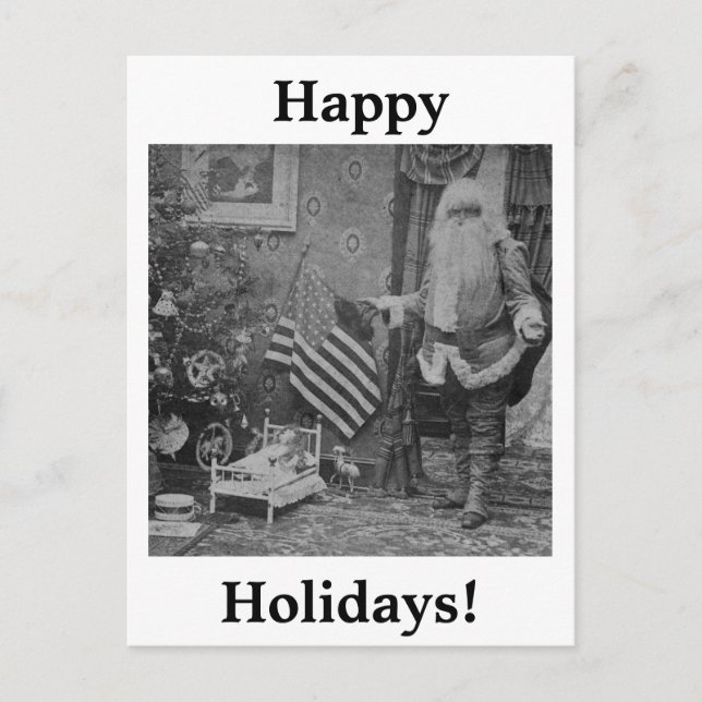 Postal Festiva Stereoview Santa y bandera americana Ca 1901 (Anverso)