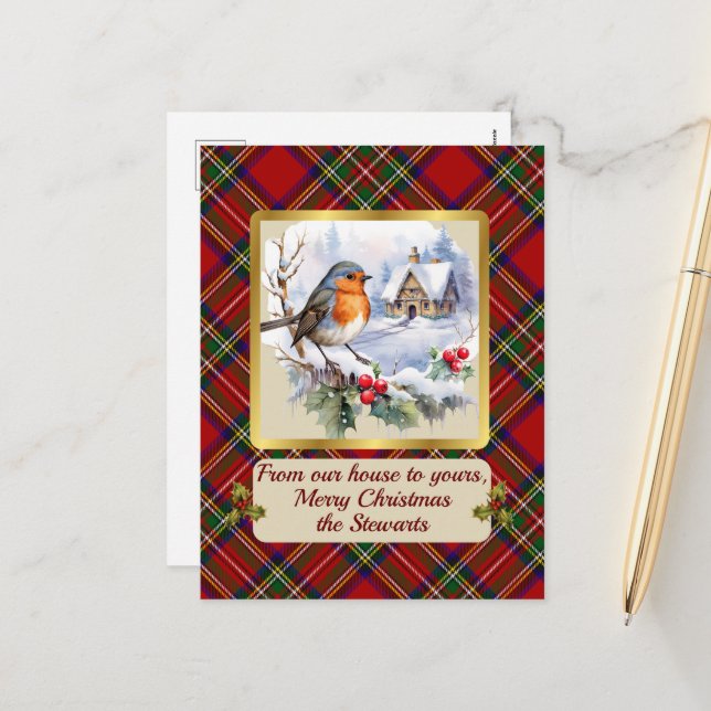 Postal Festiva Stewart Escudo y Tartan w/Robin (Anverso/Reverso In Situ)