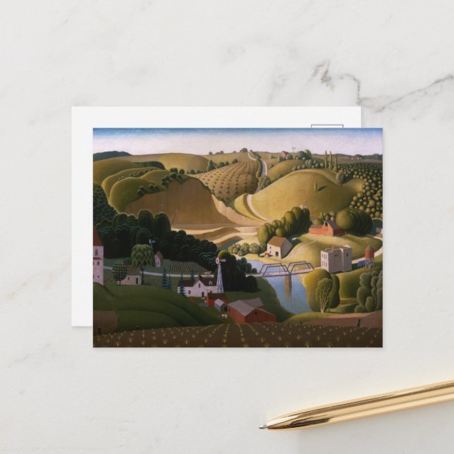 Postal Festiva Stone City de Grant Wood (Anverso/Reverso In Situ)
