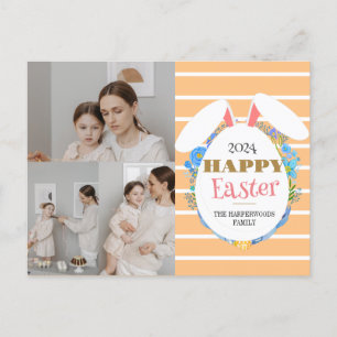 Postal Festiva Strip Floral Simple Easter Family Tres fotos