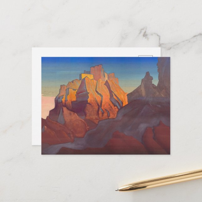 Postal Festiva Stronghold tibetano, Basgo por Nicholas Roerich (Anverso/Reverso In Situ)