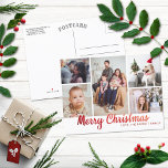 Postal Festiva Stylish Red Merry Christmas 5 Photo Collage<br><div class="desc">These fun and modern holiday photo postcards are perfect for sending out to family and friends this Christmas. The design features a red typography "Merry Christmas" with a 5 photo collage that is easy to change to make it personal to you and your family.</div>