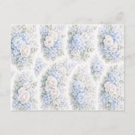 Postal Festiva Suave Floral Elegante Romántica Acuarela Azul Blan