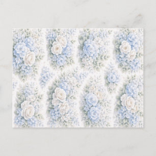 Postal Festiva Suave Floral Elegante Romántica Acuarela Azul Blan