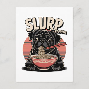 Postal Festiva Sucede un agujereado gracioso de Pug que come Rame