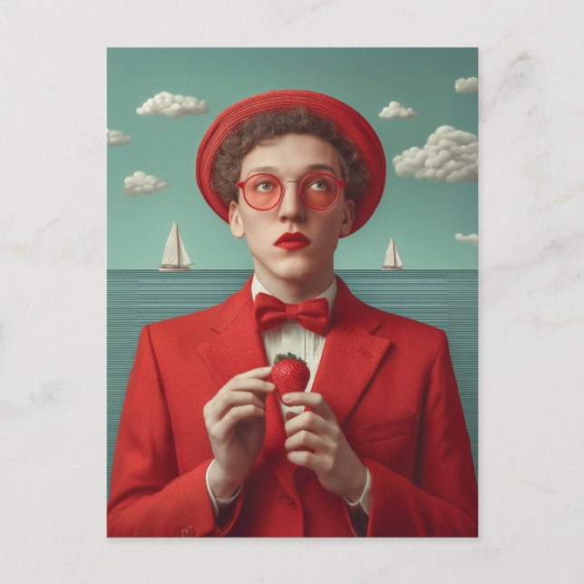 Postal Festiva Sueño de fresa en rojo (Anverso)