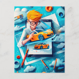 Postal Festiva Sueño del futuro diseñador de coches para niños