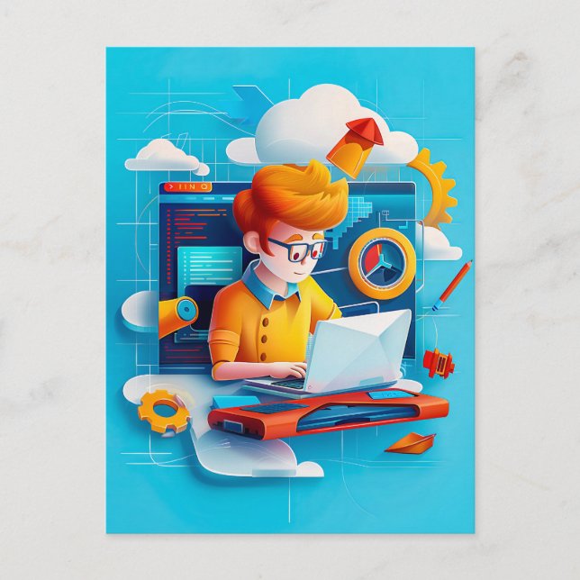 Postal Festiva Sueño futuro de ingeniero para niños (Anverso)