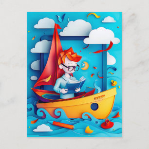 Postal Festiva Sueño futuro del constructor de barcos para niños