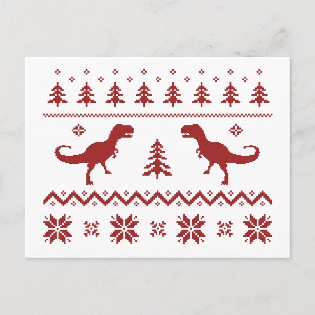 Postal Festiva Suéter de Navidades de dinosaurios T-Rex feos (Anverso)