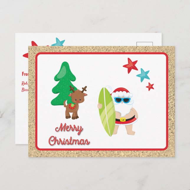Postal Festiva Summer Santa con Personalizado de Navidades de are (Anverso / Reverso)