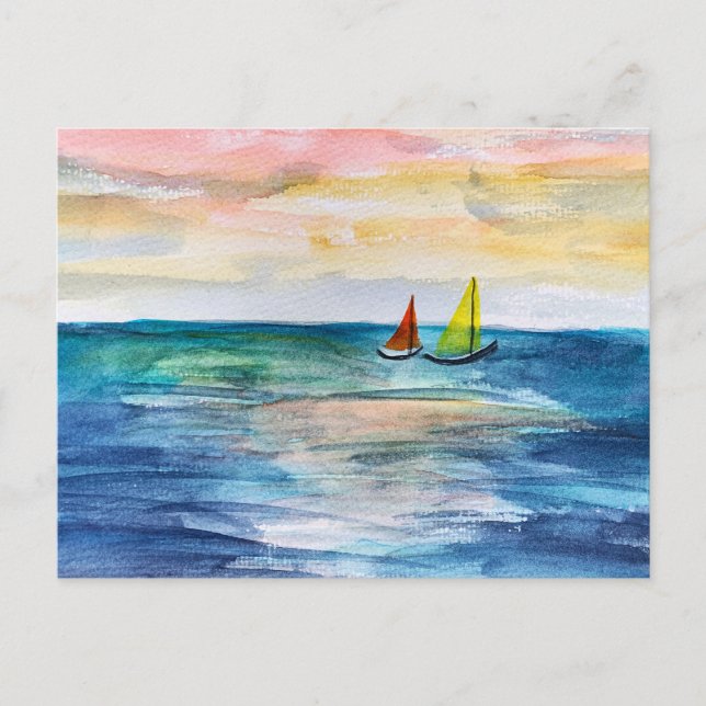 Postal Festiva Sunset acuático con barcos de vela (Anverso)