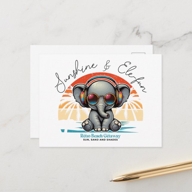 Postal Festiva Sunshine de primavera y Ele-fun Retro Beach Getawa (Anverso/Reverso In Situ)