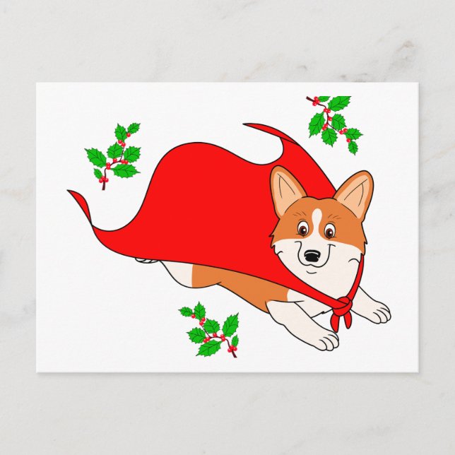 Postal Festiva Super Corgi Navideño con Capa (Anverso)