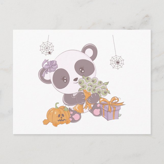 Postal Festiva Super Cute Panda Bouquet de Ojos Halloween (Anverso)
