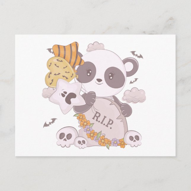 Postal Festiva Super Cute Panda Grave RIP Fantasma Halloween (Anverso)