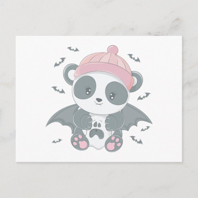 Postal Festiva Super Cute Panda Vampiro y Bats Halloween (Anverso)