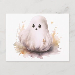 Postal Festiva Super Lindo Fantasma Regordete de Halloween
