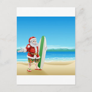 Postal Festiva Surf Santa en la playa