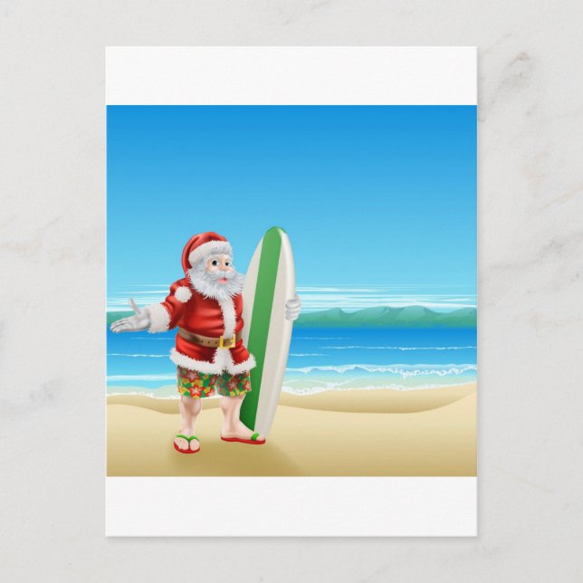 Postal Festiva Surf Santa en la playa (Anverso)