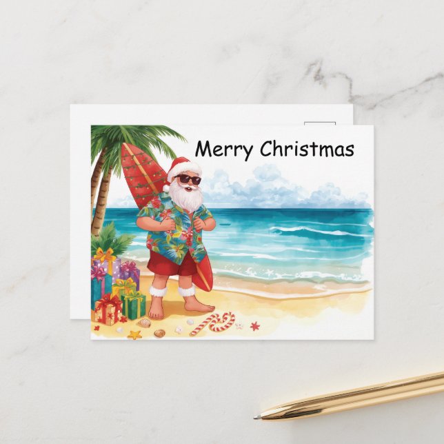 Postal Festiva Surfing Christmas in July with SANTA CLAUS   (Anverso/Reverso In Situ)