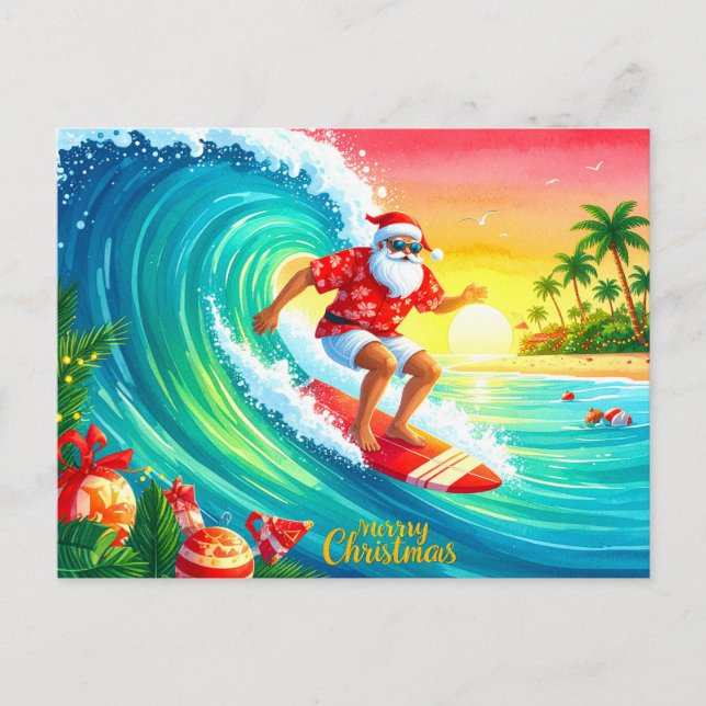 Postal Festiva Surfing Christmas with Santa Claus (Anverso)