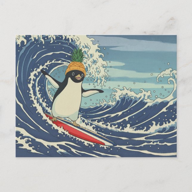 Postal Festiva Surfing penguin, Ukiyo-e-style  (Anverso)