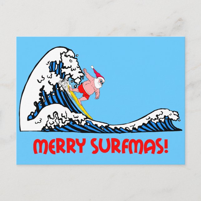 Postal Festiva Surfing Santa (Anverso)