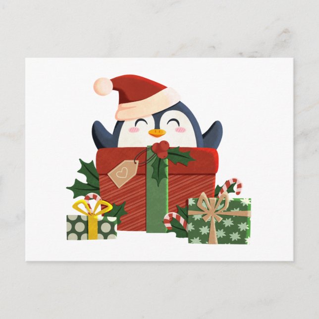Postal Festiva Süßer Pinguin wünscht frohe Weihnachten (Anverso)