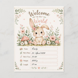 Postal Festiva Süßes Baby Hasen Design mit Geburtsdaten Feldern