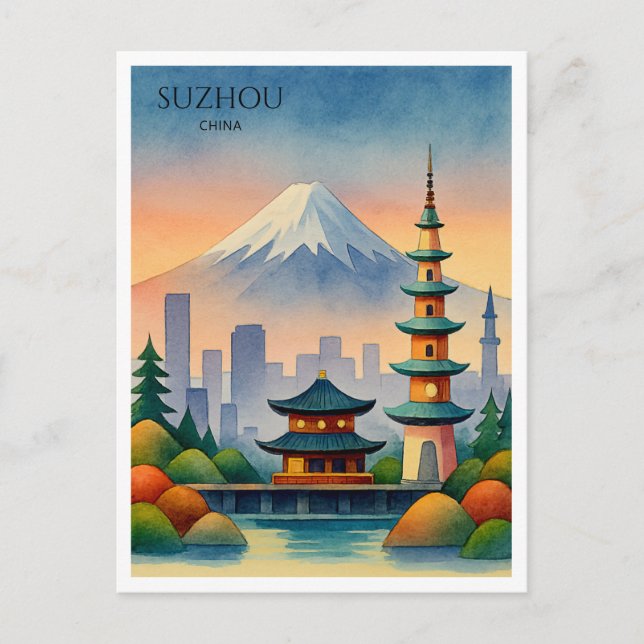 Postal Festiva Suzhou China Watercolor Travel Souvenir (Anverso)