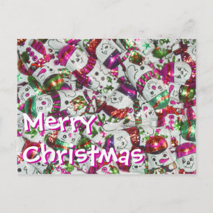 Postal Festiva Sweet Snowmen Pink Merry Christmas horizontal