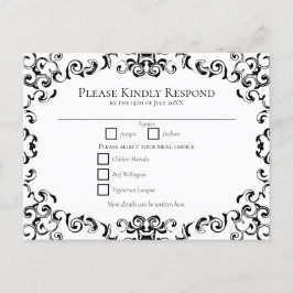 Postal Festiva Swirls de Boda blanco y negro