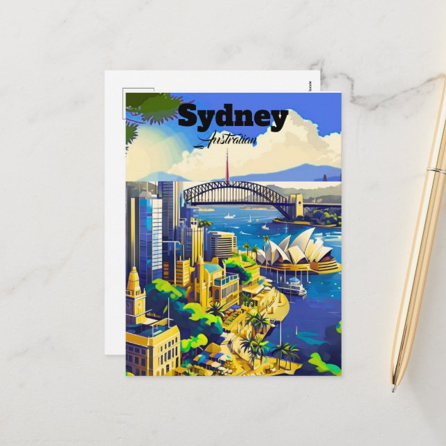 Postal Festiva Sydney Postcard, hand drawn city card, illustrated (Anverso/Reverso In Situ)