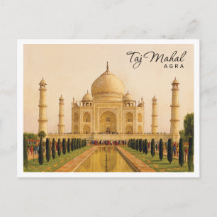 Postal Festiva Taj Mahal Agra India Acuarela Viaje