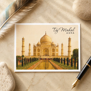 Postal Festiva Taj Mahal Agra India Acuarela Viaje