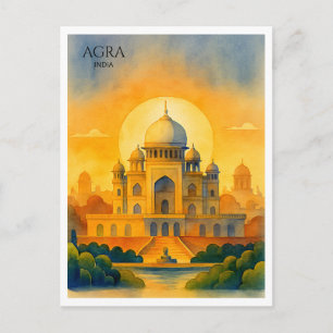 Postal Festiva Taj Mahal India Acuarela Recuerdo