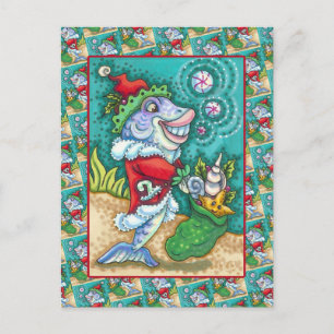 POSTAL FESTIVA TALES DE PESCADO DE SANTA CLAUS, PESCADO, BOLSA DE