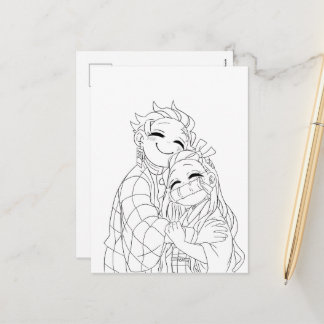 Postal Festiva Tanjiro y Nezuko se abrazan