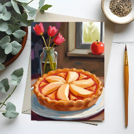 Postal Festiva Tarta de Manzana Acuarela Día de Acción de Gracias