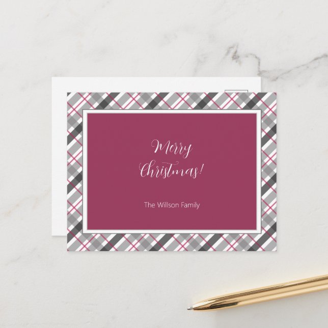 Postal Festiva Tartan Balmoral Black Gray Burgundy Monogramado (Anverso/Reverso In Situ)