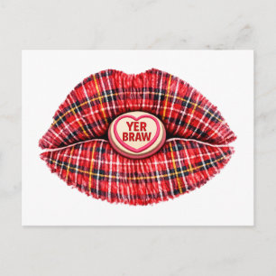 Postal Festiva Tartan Regalo Escocés Labios Amor Arte Pop